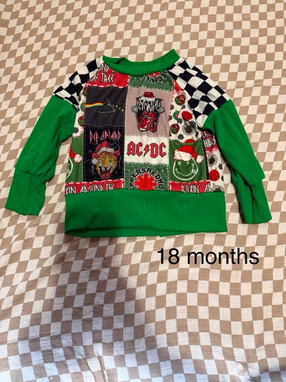 Green Graphic Patchwork Kids Sweatshirt - 18 Months
